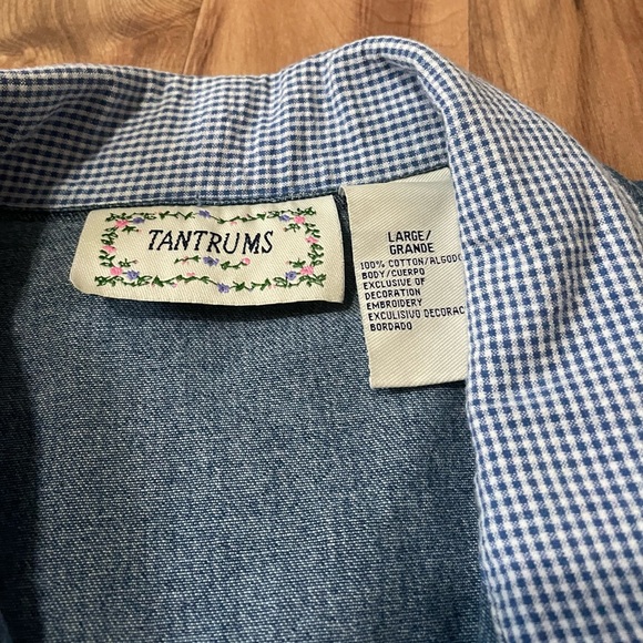 VTG Tantrums Patchwork Cats Denim Lightweight Shirt Jacket Sz L - Picture 4 of 8